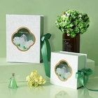 Green Folded Book Carboard Boxes With Ribbon Transparent Window For Perfume Gift Packaging