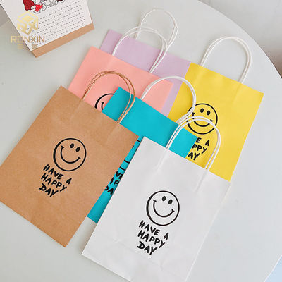 26cm Height Coated Yellow Paper Gift Bags Reusable With Smile Face