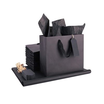 120g Fancy Printed Paper Shopping Bag 7'' pure black With Ribbon