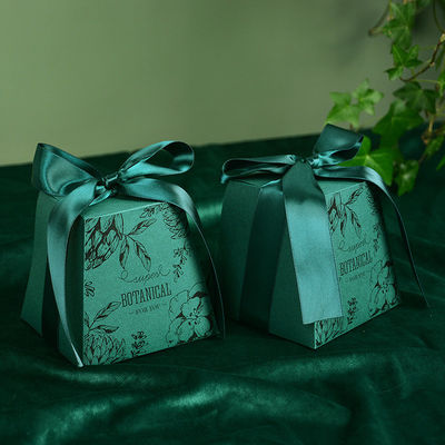 FSC Certificate Green Foldable Gift Boxes Withe Ribbon For Chocolate