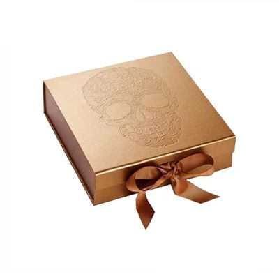 Golden 2MM Paperboard Gift Boxes Custom Size With Ribbon Closure