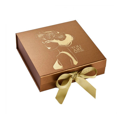 Golden 2MM Paperboard Gift Boxes Custom Size With Ribbon Closure