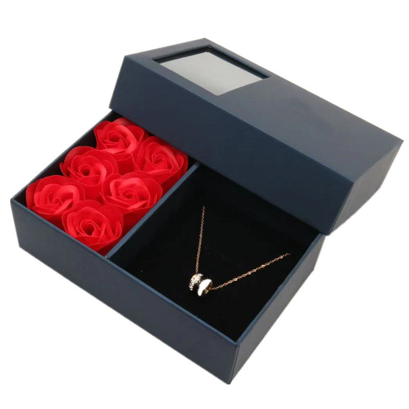 Luxury Valentine'S Day Paperboard Gift Boxes Dark Blue For Necklace